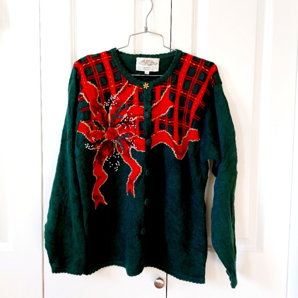 Vintage‎ Beaded Christmas Package Sweater size Medium Susan Bristol Mrs Claus